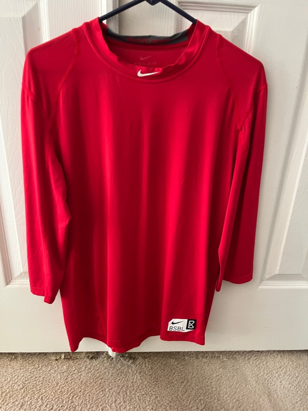 Nike Red 3/4 Sleeve Athletic Top with White Swoosh